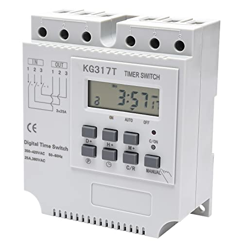 3-Phasen Programmierbarer Timer 380V Digital Zeitrelais Programmierbare Programmierbar Zeitschaltuhr 25A LCD Digitaler Stromzähler für Steuerstrom Zeitschalter Mikrocomputer Wasserpumpe, Weiß von innytund