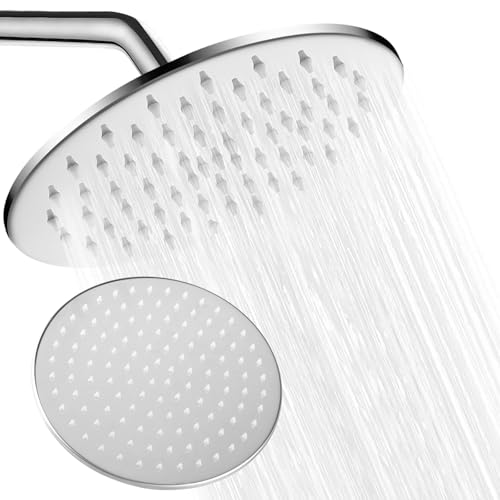 Inodiref 24cm Runder Duschkopf Regendusche Regendusche Duschkopf mit Leicht zu Reinigende Düse Regenduschkopf Verdickter Edelstahl 304 Kopfbrause 360° Verstellbarer Winkel (Silber) von inodiref