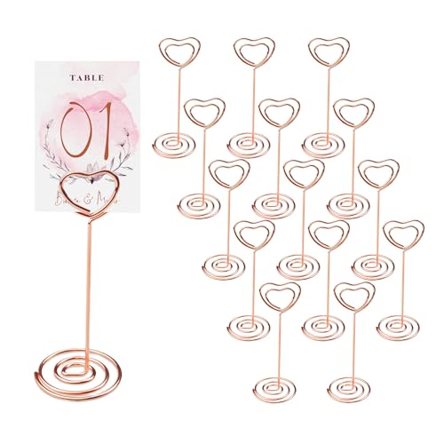 inodiref 12 Stück Tischkartenhalter Herzform Platzkartenhalter Metall Fotohalter Memohalter Hochzeit Platzkartenhalter Tisch Nummer Halter für Event Hochzeit Geburtstag Restaurants (Rose gold) von inodiref