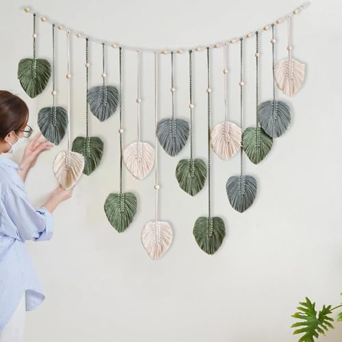 inodiref Grün Wandbehang Wandteppich Wandbehang Wandteppich Gewebt mit 10 Holzklammern und 4 Nicht Markierenden Nägeln für Schlafzimmer Wohnzimmer von inodiref