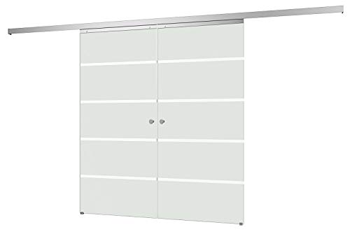 inova Doppel Glas-Schiebetür 2-Flügelig 1760 x 2035 mm Blockstreifen Alu Komplettset mit Lauf-Schiene und Griffknopf beidseitiger Softclose von inova