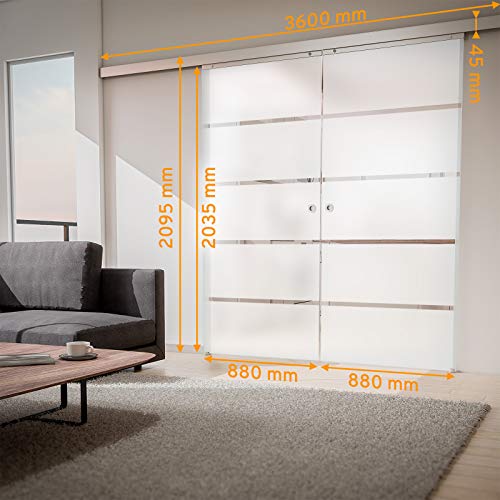 inova Doppel Glas-Schiebetür 2-Flügelig 1760 x 2035 mm Blockstreifen Alu Komplettset mit Lauf-Schiene und Griffmuschel von inova