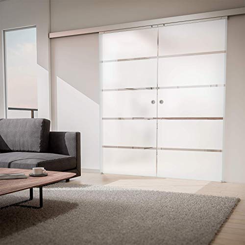 inova Doppeltür Glas-Schiebetür 2-Flügelig 1510 x 2035 mm Blockstreifen satiniert Alu Komplettset mit Lauf-Schiene und Griffmuschel beidseitige Einzugsdämpfung inova Doppeltür Glas-Schiebetür 2-Flügelig 1510 x 2035 mm Blockstreifen satiniert Alu Komplettset mit Lauf-Schiene und Griffmuschel beidseitige Einzugsdämpfung von inova