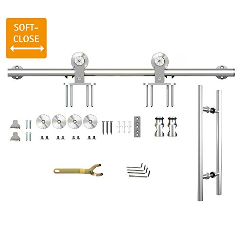 inova Edelstahl Beschlagset mit Laufschiene Komplettset Schiebetür-Beschlag Schiebetürsystem 200cm mit Stangengriff und Softclose von inova