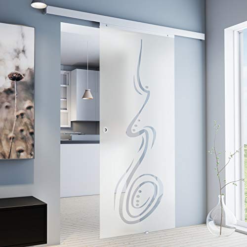 inova Glas-Schiebetür Komplettset 755 x 2035 mm Curved Design 8 mm ESG Alu Lauf-schiene mit Griffmuschel + beidseitiger Softclose von inova