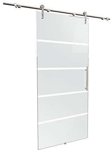 inova Glas-Schiebetür offene Schiene 900 x 2080 mm Blockstreifen Edelstahl Komplettset mit Lauf-Schiene und Stangengriff von inova