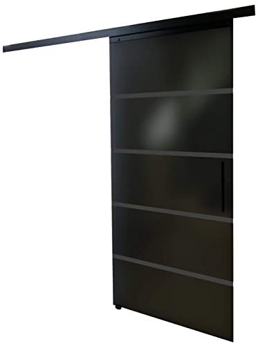 inova Glas-Schiebetür 900x2035mm Blockstreifen satiniert Grauglas Komplett-Set Lauf-Schiene von inova