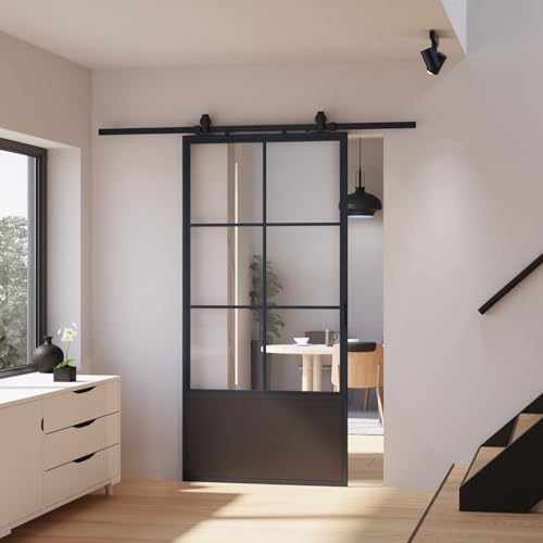 inova Glasschiebetür Komplettset 880x2035mm aus Stahl in schwarz mit Glaseinsatz von inova