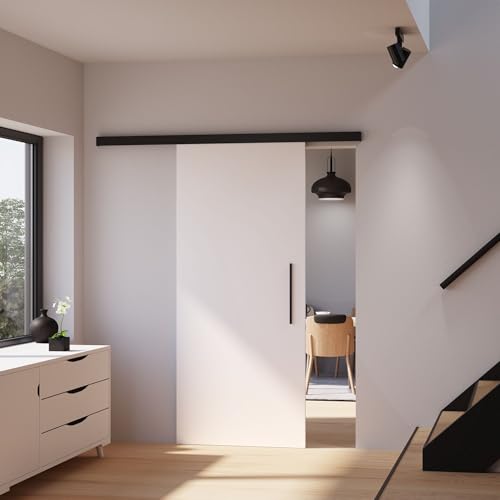 inova Holz-Schiebetür Komplettset 1025 x 2200 mm weiß mit Beschlagset in schwarz mit Stabgriff + beidseitiger Softclose von inova