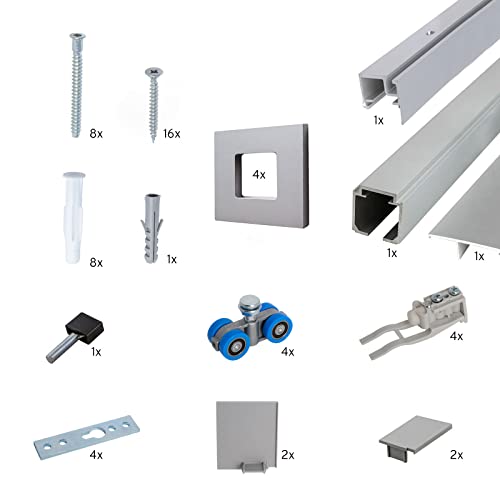 inova Schiebetür-Beschlag Schiebetürsystem 360cm mit Quadratgriff in Silber von inova