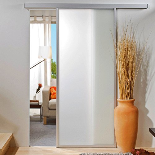 inova Glasschiebetür Komplettset 865x2035 mm weiß matt mit 33 mm Aluminium Rahmen Profil und Laufschiene von inova