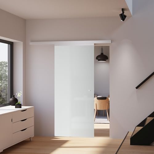 inova Set Glas-Schiebetür 88x203 voll satiniert satiniert Alu Komplettset mit Laufschiene und Griffknopf beidseitiger Softclose von inova