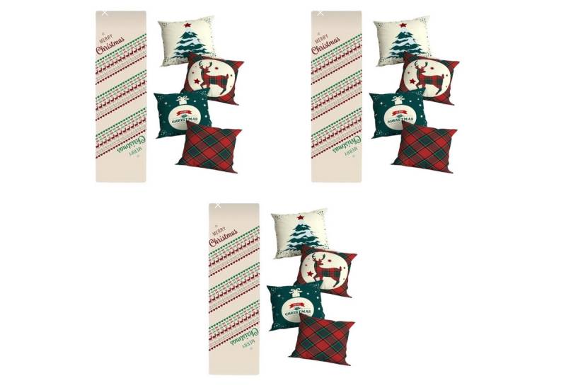 inovesis Kissenbezüge Elegante Weihnachts Kissenbezüge mit Tischläufer aus reinem Leinen, (12 Stück), Weihnachts Kissenbezüge mit Tisch-Runner von inovesis