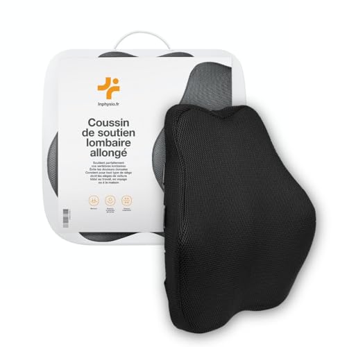 inphysio Lendenwirbelstützkissen aus Länglichem Memory-Schaum für Auto, Büro, Reisen – Ergonomisches Kissen mit Kühltechnologie und Verstellbaren Trägern – 45x41x10,5cm von Inphysio