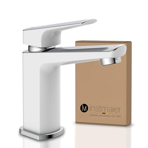 instmaier B2 | Wasserhahn für Bad | Waschtischarmatur in Chrom Weiß | Armatur mit einfacher Montage | Einhebelmischer Waschbecken | Mischbatterie aus Messing | Premium Qualität von instmaier
