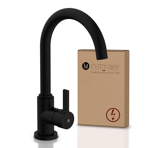 instmaier K3 Niederdruck Küchenarmatur | Wasserhahn Küche Schwarz matt | Spültischarmatur mit hohem Auslauf | Armatur für Küchenspüle mit Boiler | Einhebelmischer | Mischbatterie 360° schwenkbar von instmaier