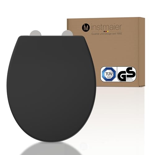 instmaier Toilettendeckel mit Absenkautomatik | Schwarz matt | TÜV geprüft | ovale Form | Toilettensitz aus Duroplast | Quick Release Funktion von instmaier