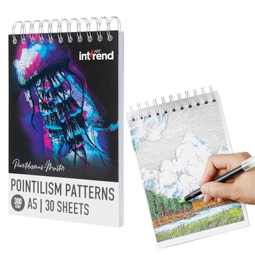 int!rend A5 Malbuch Erwachsene Pointillismus - Ausmalbuch für Erwachsene - Malbücher Malen Kinder - Erwachsenen Malbuch - Adult Coloring Book - 30 Vorlagen - Spiralbindung von int!rend