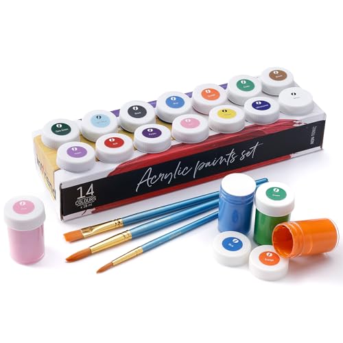int!rend Acrylfarben Set mit Pinseln - 14 x 18ml Acryl Farben - Wasserfeste Acrylfarbe zum Bemalen von Leinwand, Holz, Ton & Steine - Acrylic Paint, Malfarben von int!rend