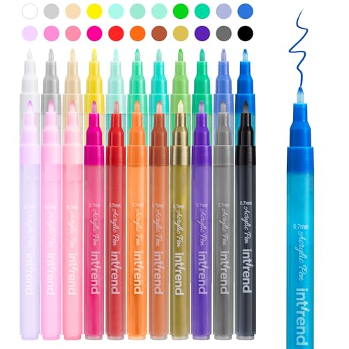 int!rend Acryl-Filzstifte mit 0,7 mm Spitze – Acrylmarker, 22 Farben, wasserfest, für Papier, Leinwand, Holz, Ton und Stein – Filzstifte von int!rend