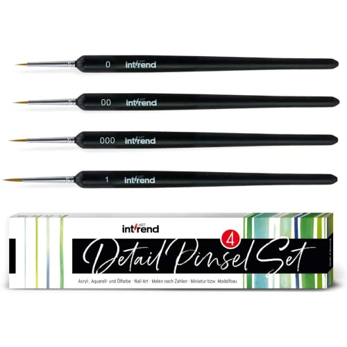 int!rend Pinsel fein 4er Set - Pinselset mit 4 feinen Haarpinseln - Aquarell Pinselset - geeignet für u.a. Acryl und Öl Farben - Pinsel für Modellbau Malen nach Zahlen von int!rend