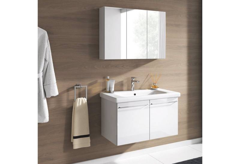 inter Badmöbel-Set Corsica 2 tlg. Hochglanz Spiegelschrank Waschbeckenschrank 80cm, (Komplett- Set. Badmöbelset, Waschbeckenunterschrank mit Keramik Waschbecken, + Spiegelschrank), Hochglanz von inter