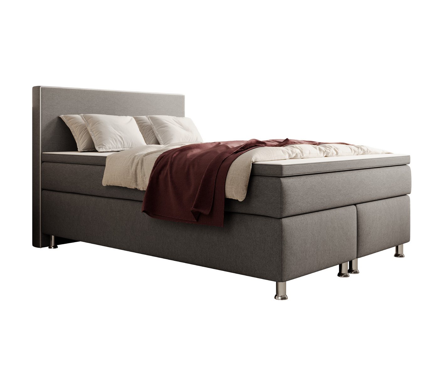 inter Boxspringbett Gent inkl.Topper (140x200 cm, Anthrazit), inkl. 7 Zonen Taschenfederkernmatratzen, inkl.Topper von inter