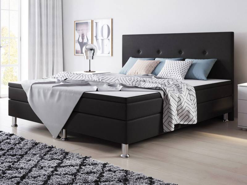 inter Boxspringbett Jump 180x200 Webstoff (Komplett-Set mit Matratze und Topper, 7-Zonen Taschenfederkernmatratze H3 inkl. Topper), SOFORT LIEFERBAR von inter