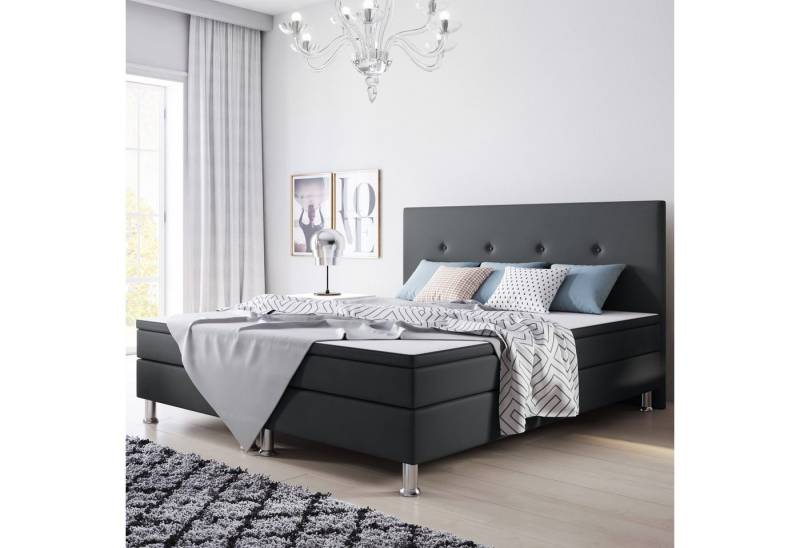 inter Boxspringbett Jump 180x200 Webstoff (Komplett-Set mit Matratze und Topper, 7-Zonen Taschenfederkernmatratze H3 inkl. Topper), SOFORT LIEFERBAR von inter