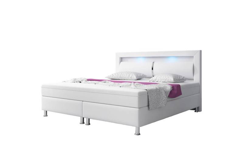 inter Boxspringbett Milano 180x200 cm mit integriertem Topper und Kopfteil LED-Beleuchtung (Bett schlafbett mit matratze 180x200), SOFORT LIEFERBAR von inter