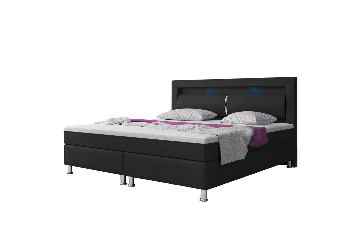 inter Boxspringbett Milano 180x200 cm mit integriertem Topper und Kopfteil LED-Beleuchtung (inkl.Kopfteil mit Matratzen) von inter