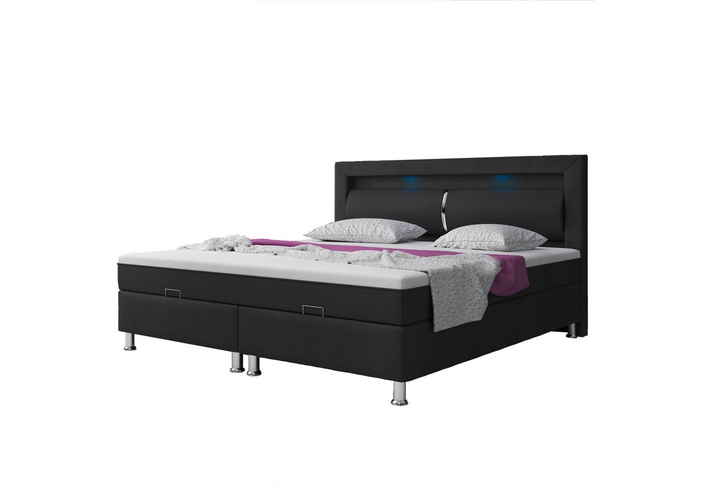 inter Boxspringbett Milano 180x200cm Bettkasten mit Kopfteil LED-Beleuchtung (Kopfteil mit LED, inkl.Kopfteil mit Matratzen und Topper), !!! SOFORT LIEFERBAR !!! von inter