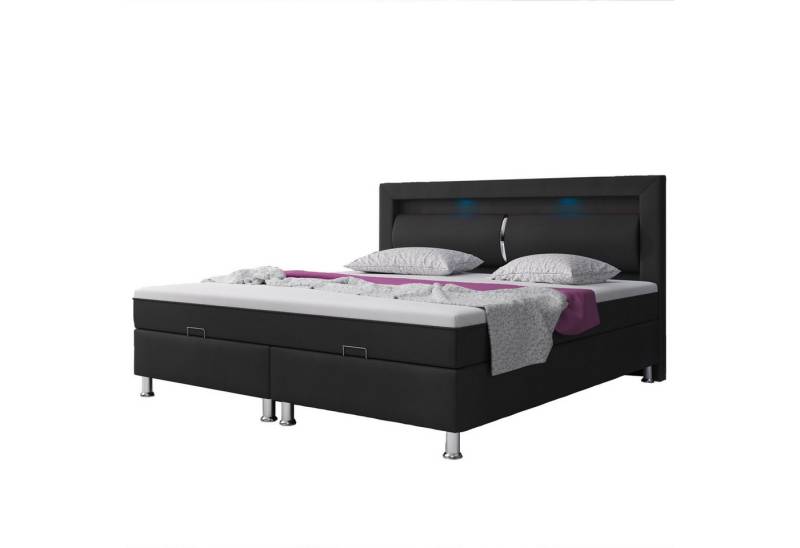 inter Boxspringbett Milano 180x200cm Bettkasten mit Kopfteil LED-Beleuchtung (Kopfteil mit LED, inkl.Kopfteil mit Matratzen und Topper), !!! SOFORT LIEFERBAR !!! von inter