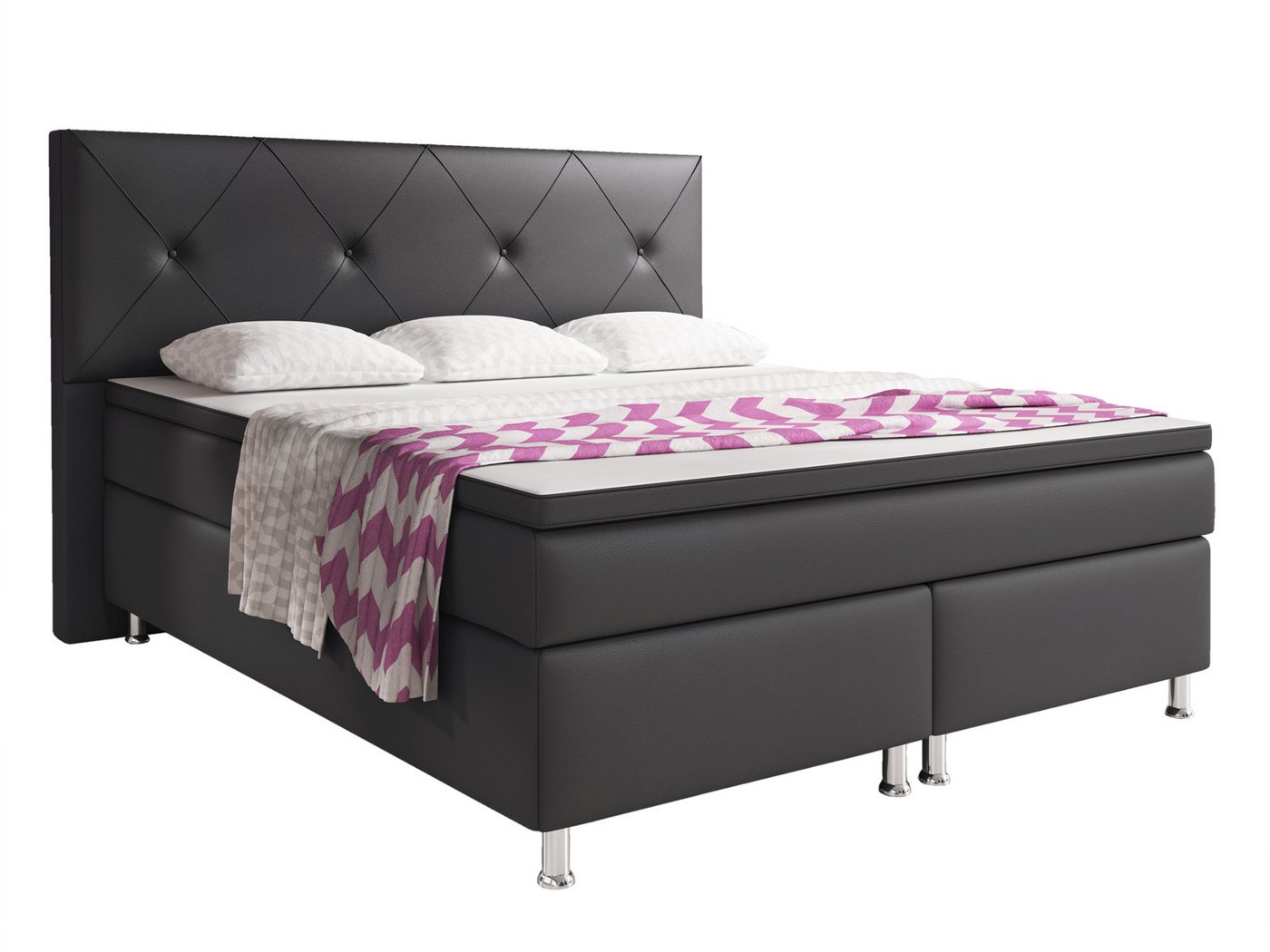 inter Boxspringbett Oxford 180x200 cm inkl. Topper mit 7 Zonen Taschenfederkernmatratze (Boxspringbett, inkl.Kopfteil mit Matratzen und Topper) von inter