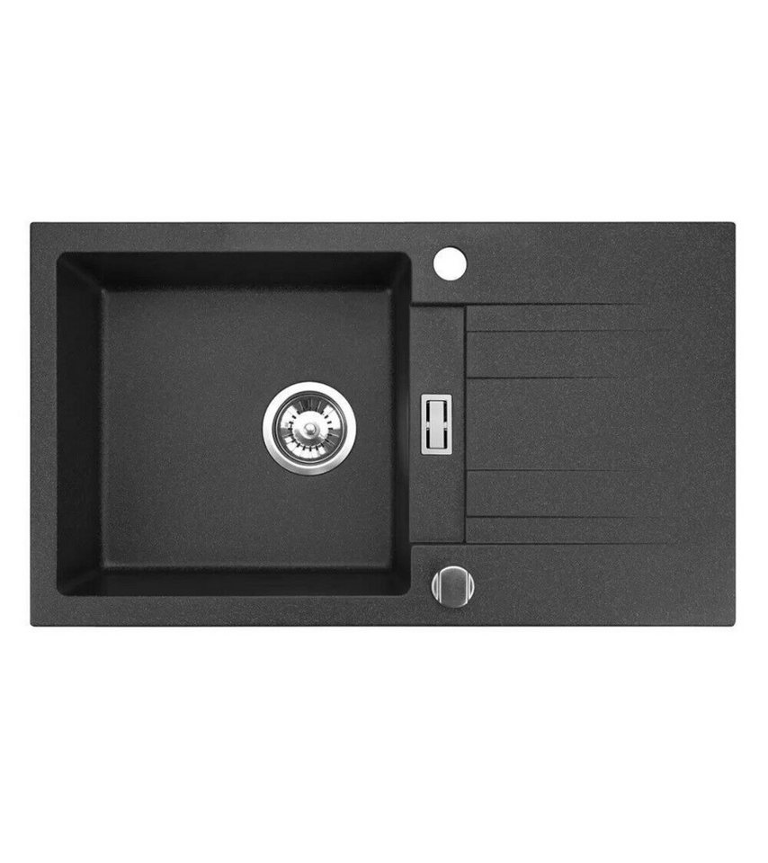 inter Granitspüle Küchenspüle Granit Siphon Einbauspüle Spüle Granit 76x44 cm, Komplett-Set, (Komplett-set, Granit Spülbecken), Vorgebohrt für eine Armatur,Inkl. Siphon von inter