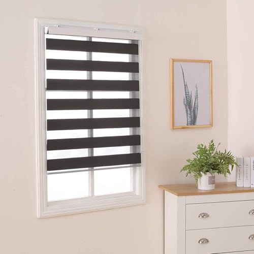 Doppelrollo Klemmfix Ohne Bohren 120cm x 160cm Duo Rollo, Zebrarollo Seitenzugrollo Easyfix für Fenster & Türen - Anthrazit von interGo