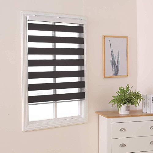 Doppelrollo Klemmfix Ohne Bohren 60cm x 160cm Duo Rollo, Zebrarollo Seitenzugrollo Easyfix für Fenster & Türen - Anthrazit von interGo