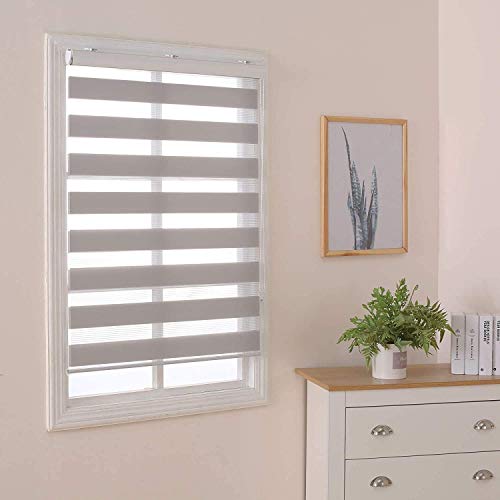 Doppelrollo Klemmfix Ohne Bohren 60cm x 160cm Duo Rollo, Zebrarollo Seitenzugrollo Easyfix für Fenster & Türen - Grau von interGo
