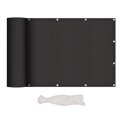 interGo Balkon Sichtschutz Balkonverkleidung Balkonumspannungen UV-Schutz, 90x300cm HDPE Balkonsichtschutz mit Ösen und Kordel - Anthrazit von interGo