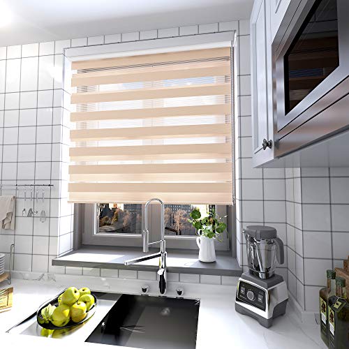 interGo Doppelrollo Klemmfix Ohne Bohren, B60cm x H150cm Duo Rollo mit Aluminium Kassette, Seitenzugrollo Easyfix für Fenster & Türen - Cream von interGo