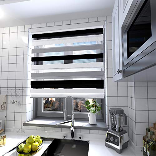 interGo Doppelrollo Klemmfix Ohne Bohren, B60cm x H150cm Duo Rollo mit Aluminium Kassette, Seitenzugrollo Easyfix für Fenster & Türen - Mixed von interGo