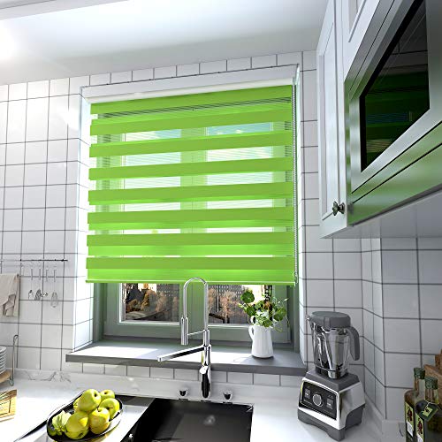 interGo Doppelrollo Klemmfix Ohne Bohren, B90cm x H210cm Duo Rollo mit Aluminium Kassette, Seitenzugrollo Easyfix für Fenster & Türen - Grün von interGo