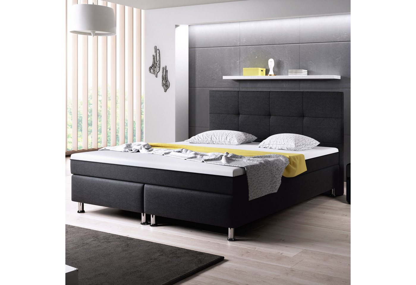 interbed Boxspringbett Dallas 180x200 cm Webstoff mit Topper-Optik von interbed