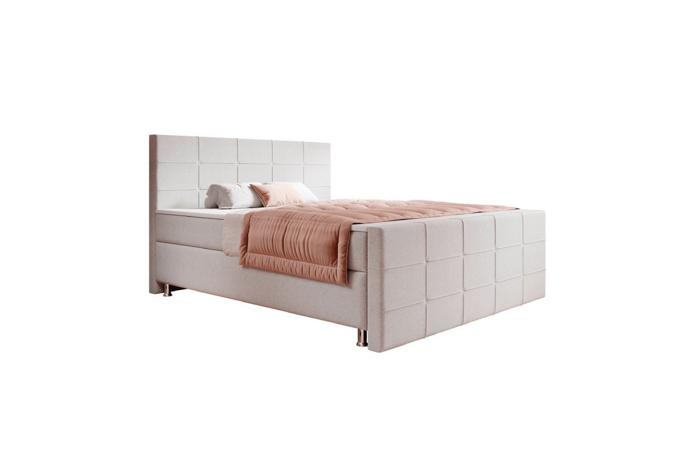 interbed Boxspringbett Florenz 180x200cm Webstoff (Bett 180x200 cm mit Fussteil Schlafbett Betten), inklusive Fußteil, Matratzen und Topper von interbed