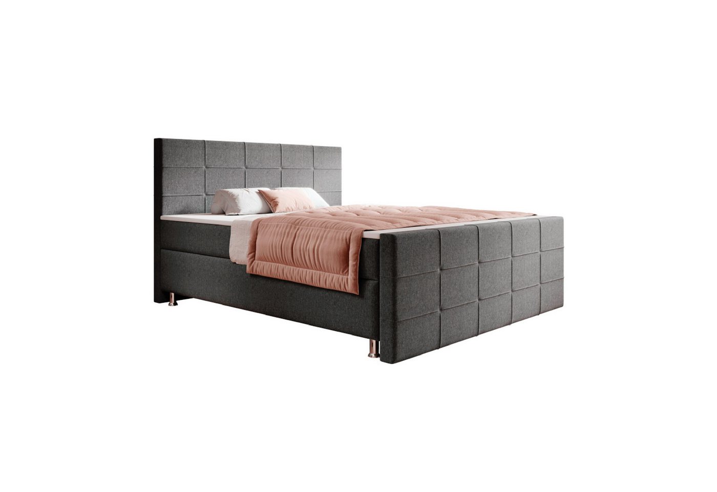interbed Boxspringbett Florenz 180x200cm Webstoff (Bett 180x200 cm mit Fussteil Schlafbett Betten), inklusive Fußteil, Matratzen und Topper von interbed