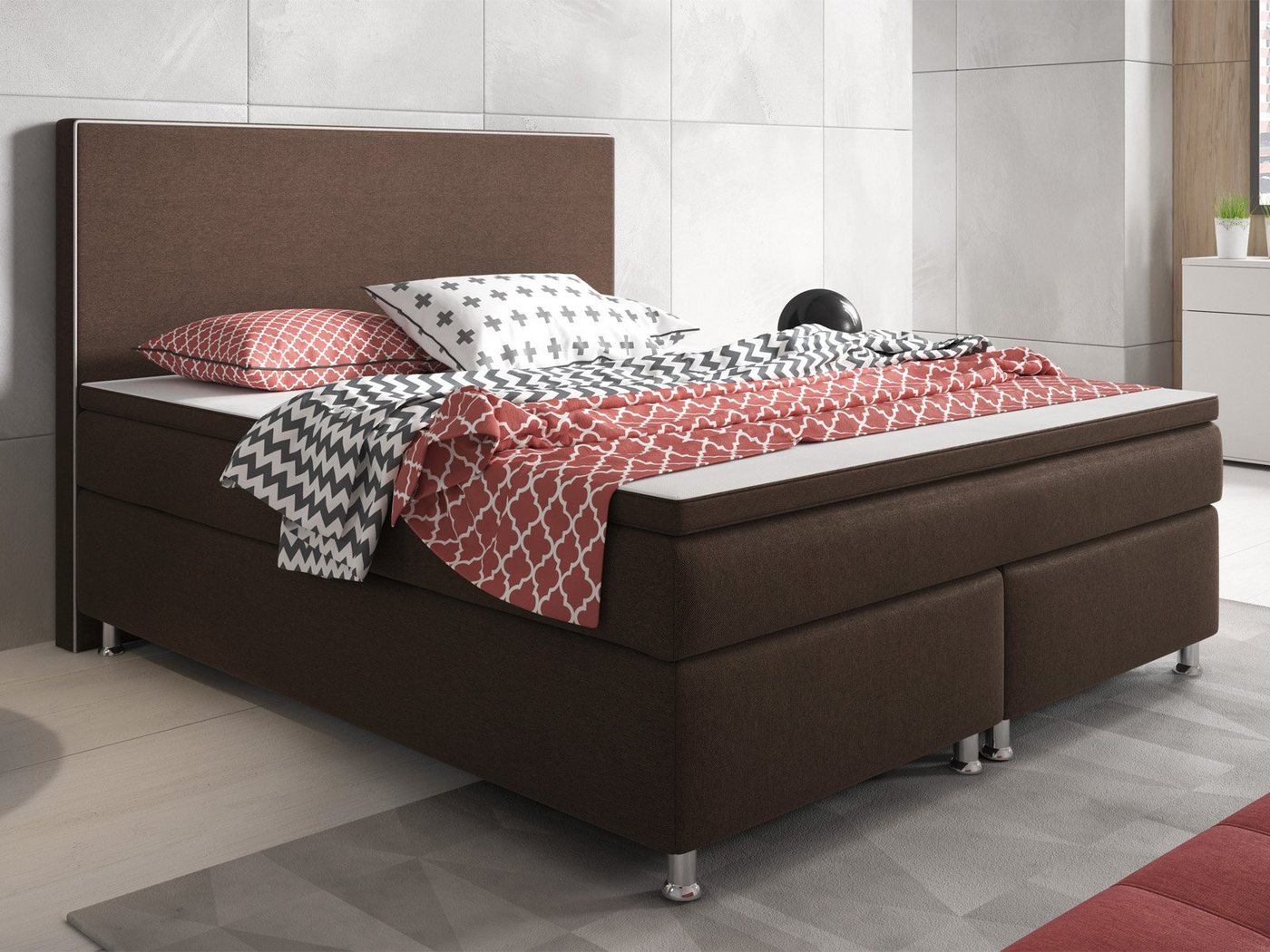 interbed Boxspringbett King Size 180x200 cm 7 Zonen Taschenfederkern Matratze inkl.Topper (inkl.Kopfteil mit Matratzen und Topper, Komplettbetten), Inkl.Matratzen und Topper von interbed