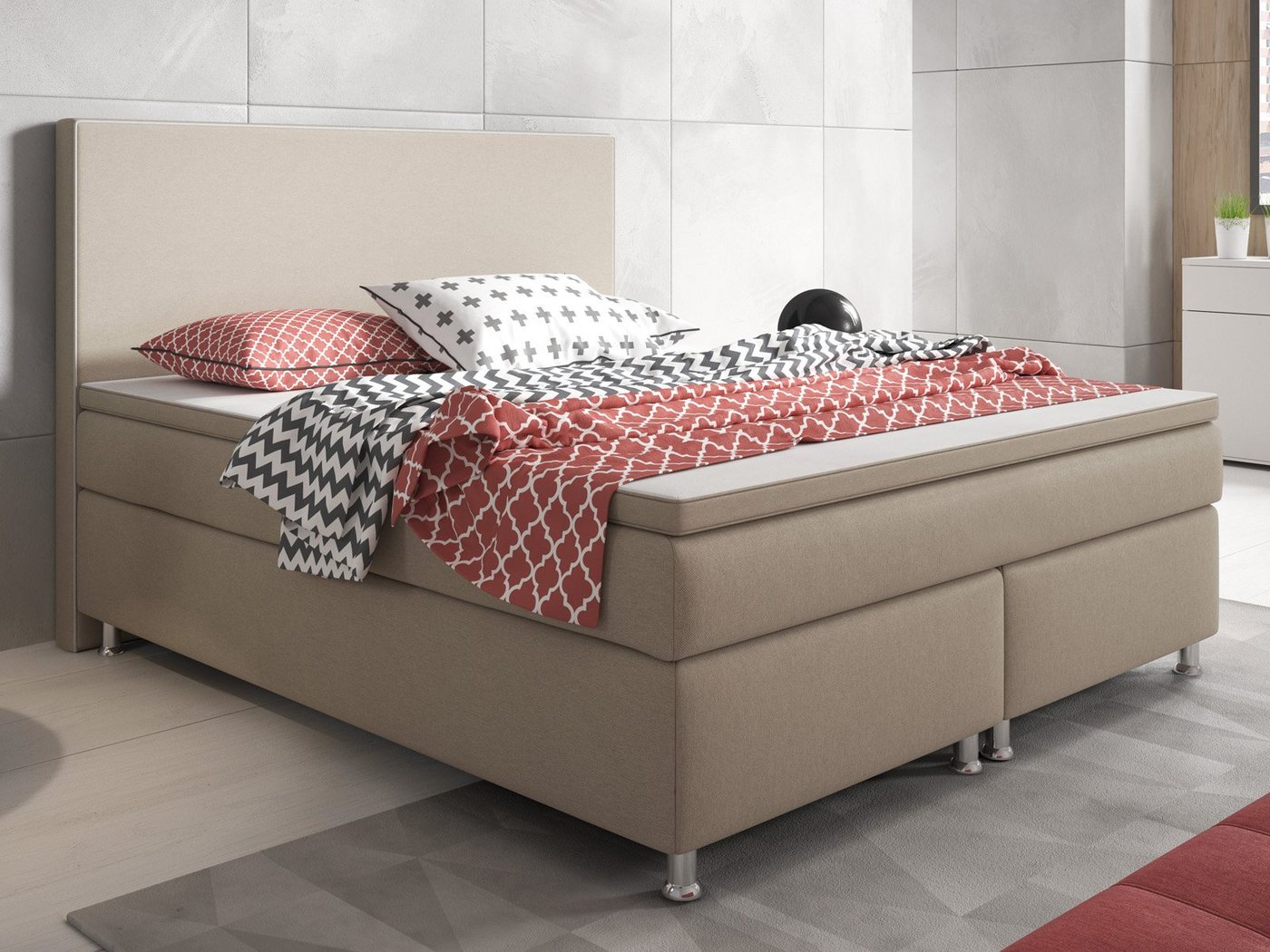 interbed Boxspringbett King Size 180x200 cm 7 Zonen Taschenfederkern Matratze inkl.Topper (inkl.Kopfteil mit Matratzen und Topper, Komplettbetten), Inkl.Matratzen und Topper von interbed