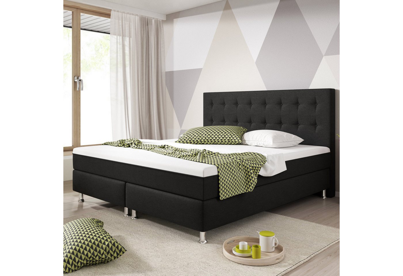 interbed Boxspringbett Köln Plus 180x200 cm Webstoff Muddy mit Topper-Optik von interbed
