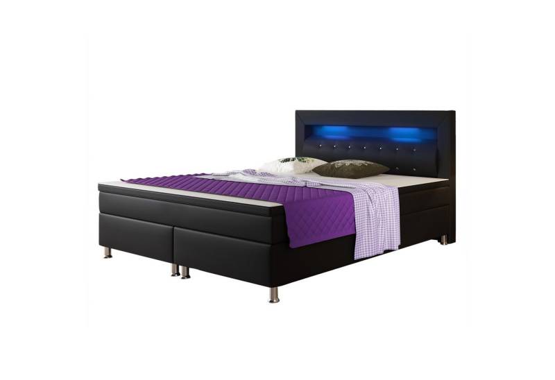 interbed Boxspringbett Monaco 180x200 cm Kunstleder (Bett 180x200cm Schlafbett Hotelbett springboxbett), inkl. Matratzen und Topper von interbed