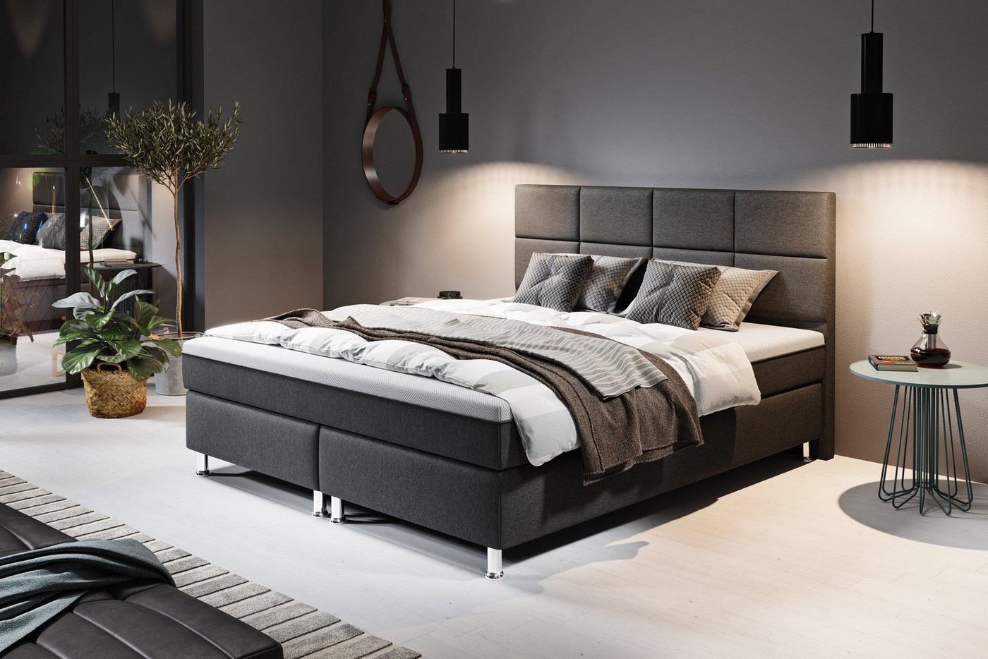 interbed Boxspringbett Rotterdam Plus mit integriertem Topper 180x200 cm Webstoff (inkl.Kopfteil inkl.Matratzen mit integriertem Topper, inkl.Kopfteil, inkl.Matratzen, integriertem Topper), inkl.Kopfteil inkl.Matratzen mit integriertem Topper von interbed